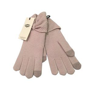 UGG Ladies Dusty Pink Knit Gloves With Bow Accent Touchscreen OSFM